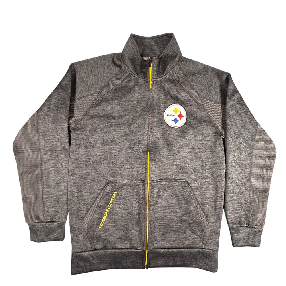 NFL Pittsburgh Steelers Mock Neck‎ Full Zip Jacket Charcoal Gray Men Size Medium